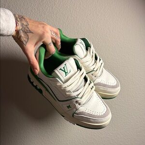 Louis Vuitton White and Green Sneakers